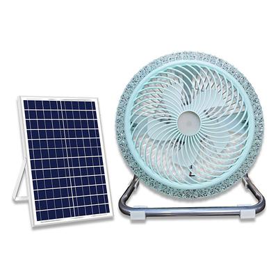 Battery Operated Solar Desk Fan with LED Light 3-in-1 Solar Panel Powered DC Charger Powered Power Bank 12'' Cordless High Velocity Floor Fan For Household Camping Travel Outdoor 1PC
